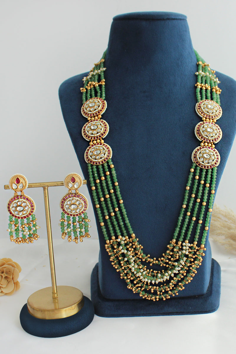 Multan Long Necklace Set-Mint green