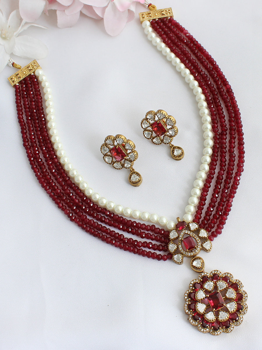 Virisha Long Necklace Set-Maroon