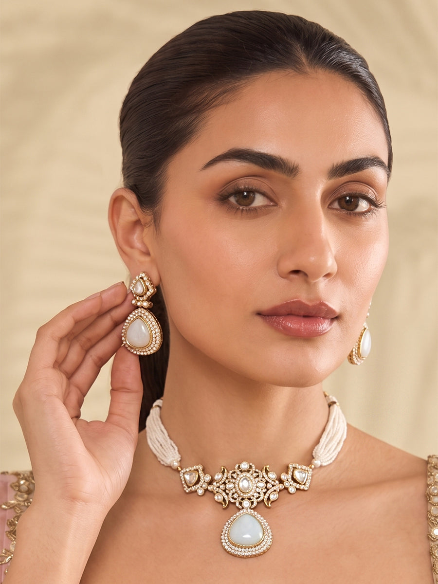 Siyara Choker Necklace Set-Moon stone