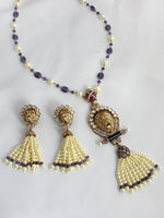 Dianna Lion Pendant Long Necklace Set-Purple