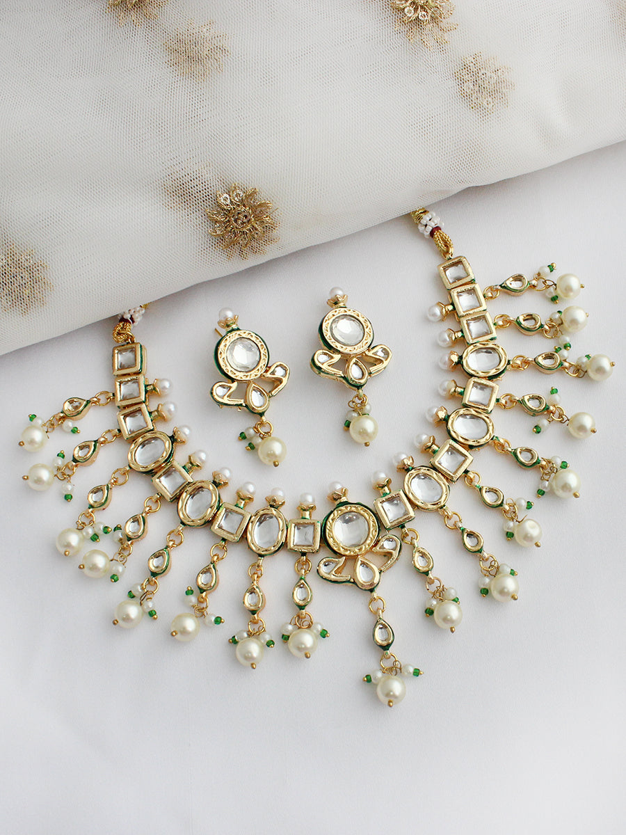 Vidhi Choker Necklace Set-Pearl