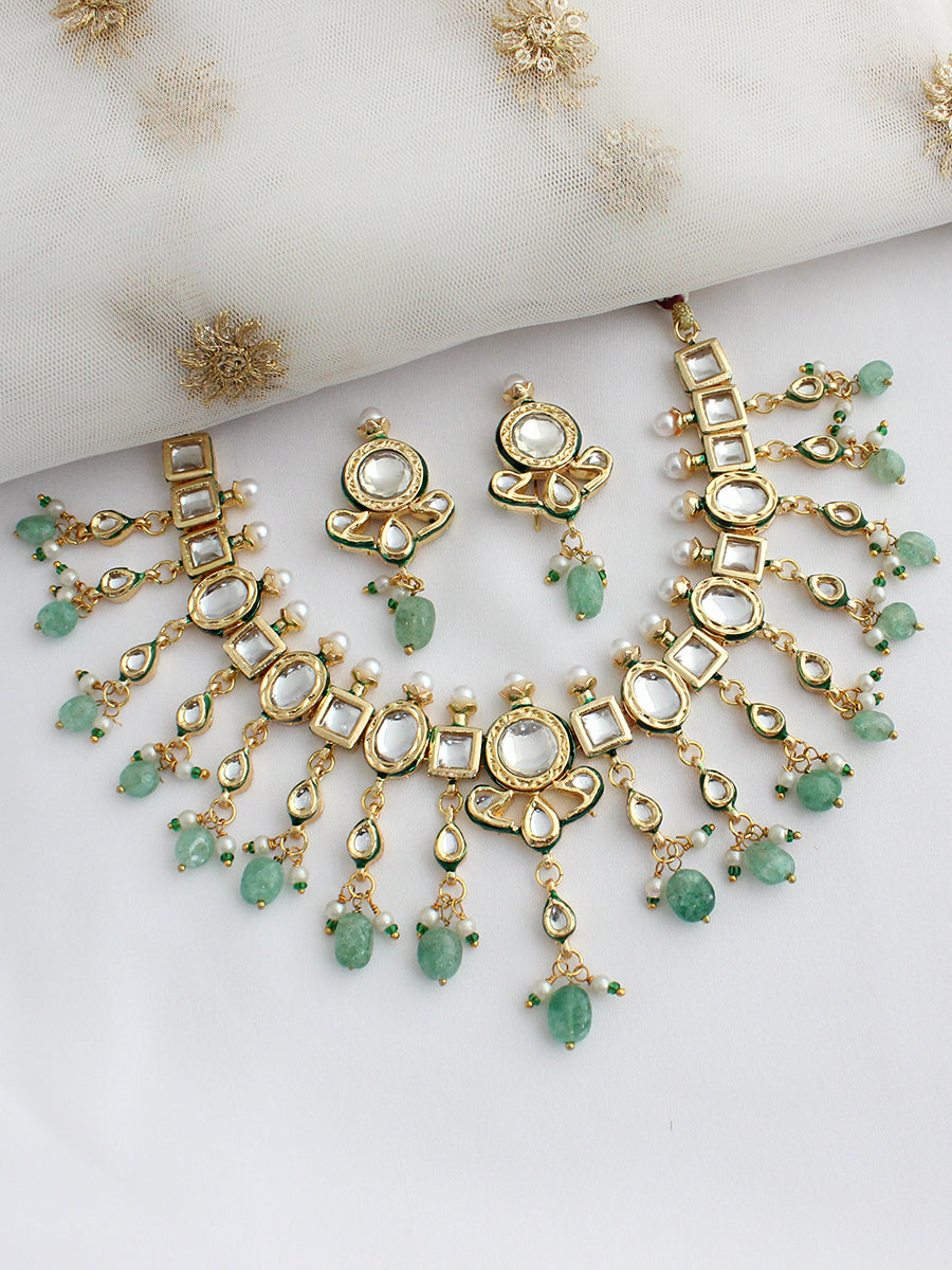 Vidhi Choker Necklace Set-Mint Green