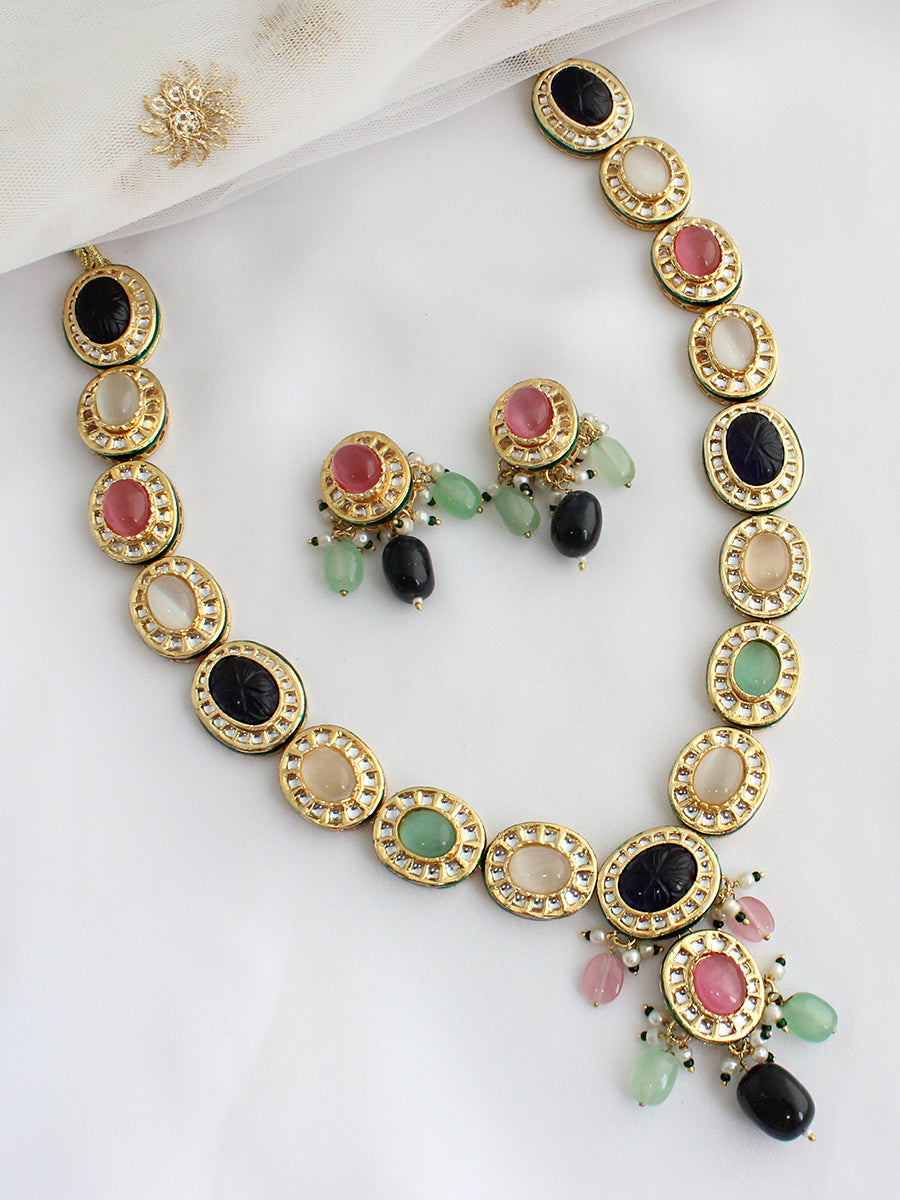 Archita Long Necklace Set-Multicolor