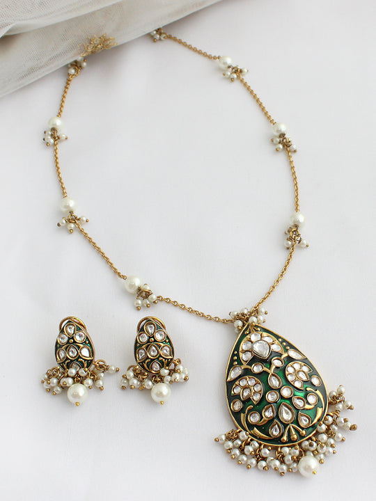Nirvika Pendant Chain Necklace Set-Green