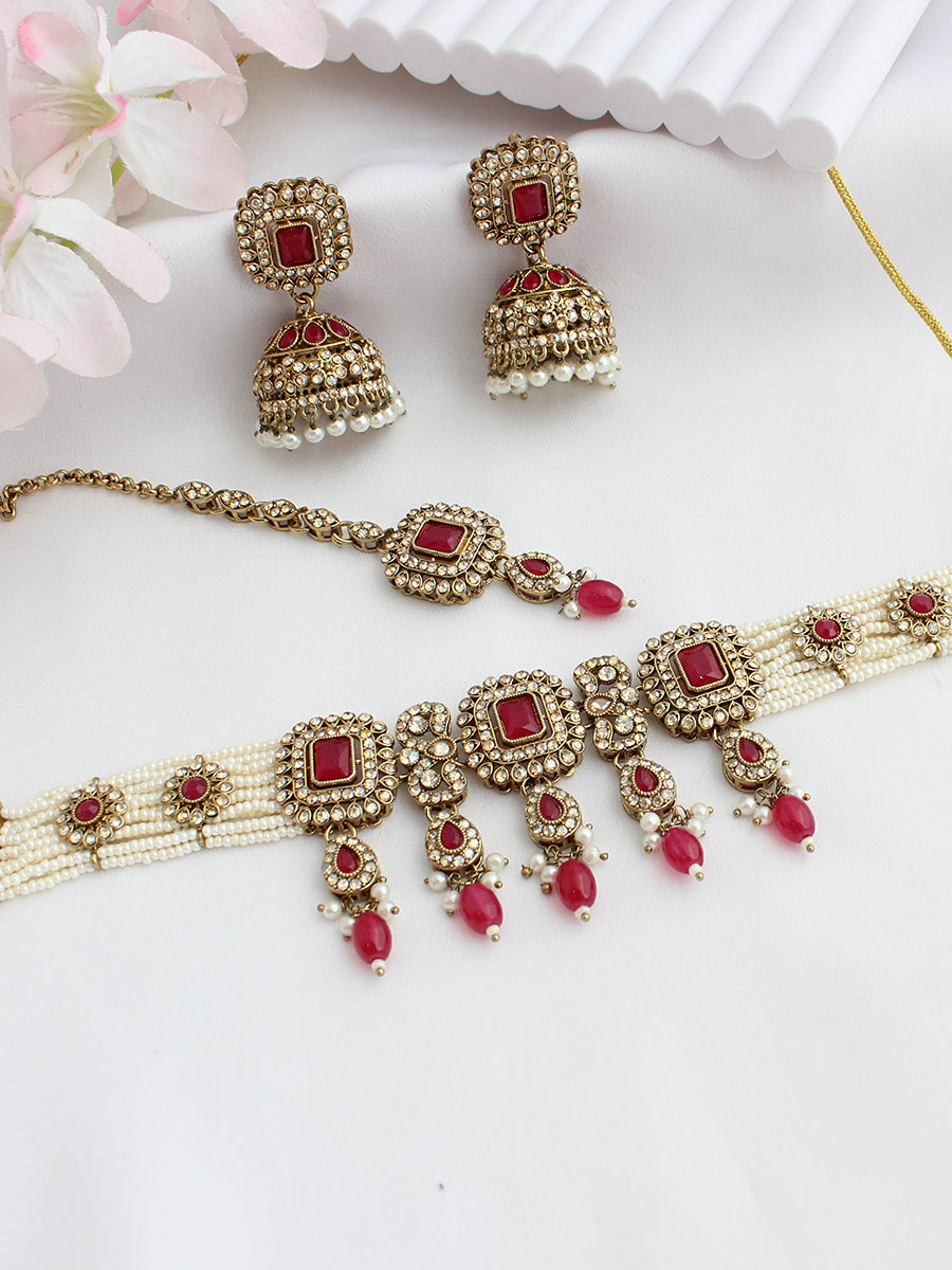 Jivika Choker Necklace Set-Maoon