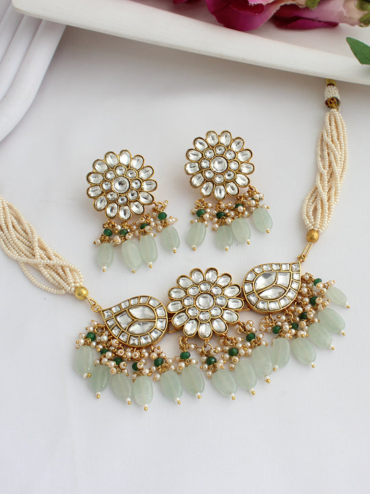 Mrinali Choker Necklace Set-Mint Green