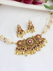 Aabha Choker Necklace Set-Pink