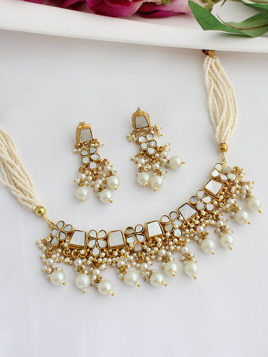 Arvika Choker Necklace Set-Ivory