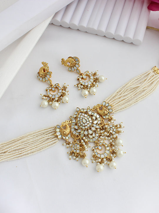 Shreyasi Choker Necklace Set-Ivory