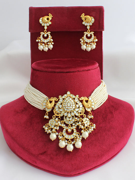 Shreyasi Choker Necklace Set-Ivory