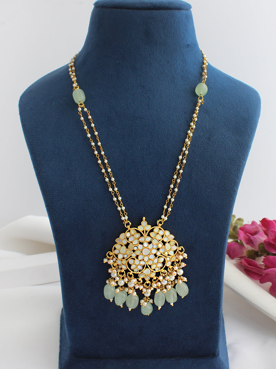 Nancy Pendant Long Necklace-Mint Green