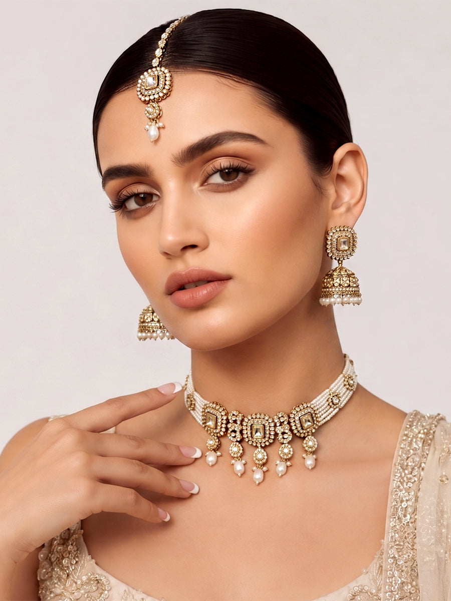 Jivika Choker Necklace Set  Traditional Indian Necklace Set for bridesmaids | Fast International Shipping