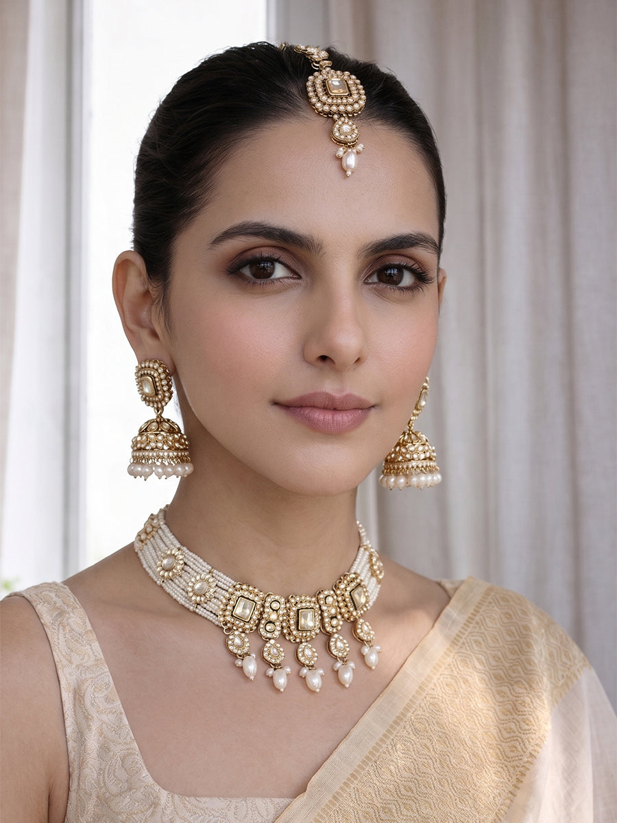 Jivika Choker Necklace Set-Pearl