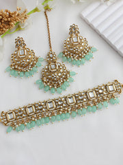 Aneeza Choker Necklace Set-Mint Green
