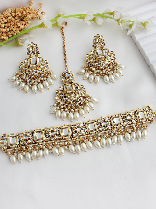 Aneeza Choker Necklace Set-Pearl