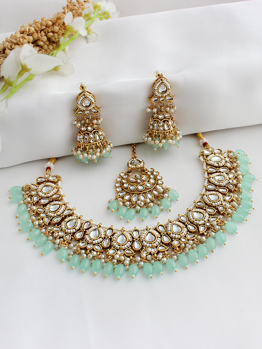 Avni Bib Necklace Set-Mint Green