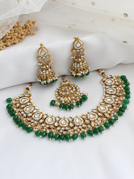 Avni Bib Necklace Set-Green