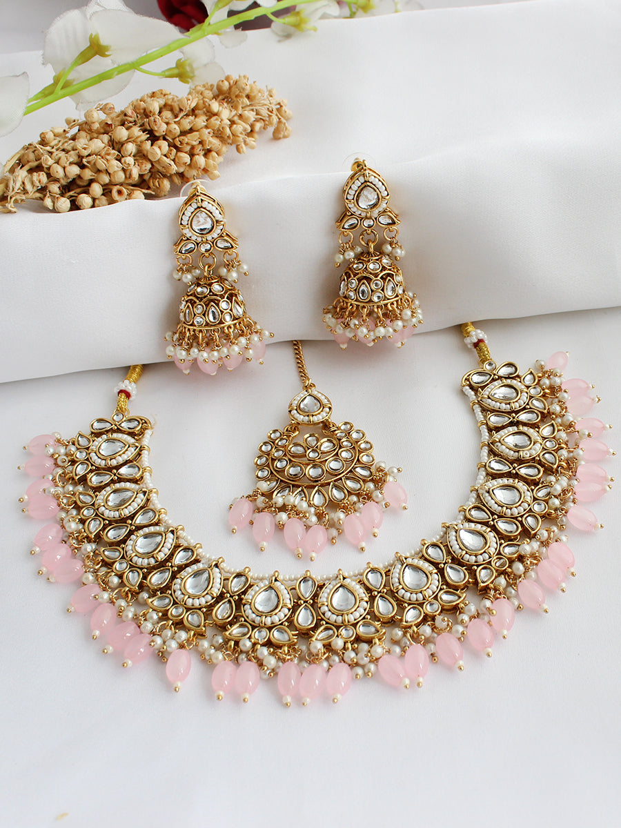 Avni Bib Necklace Set-Pastel Pink