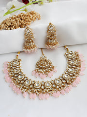Avni Bib Necklace Set-Pastel Pink