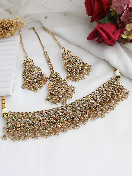Arvika Choker Necklace Set-Gold