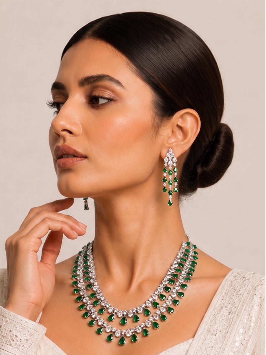 Rozina Layered Necklace Set-Green 