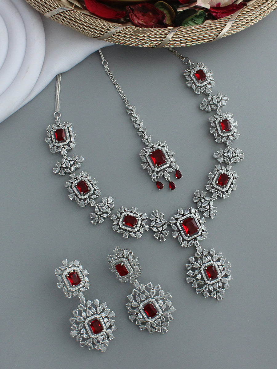 Ziana Necklace Set-Maroon