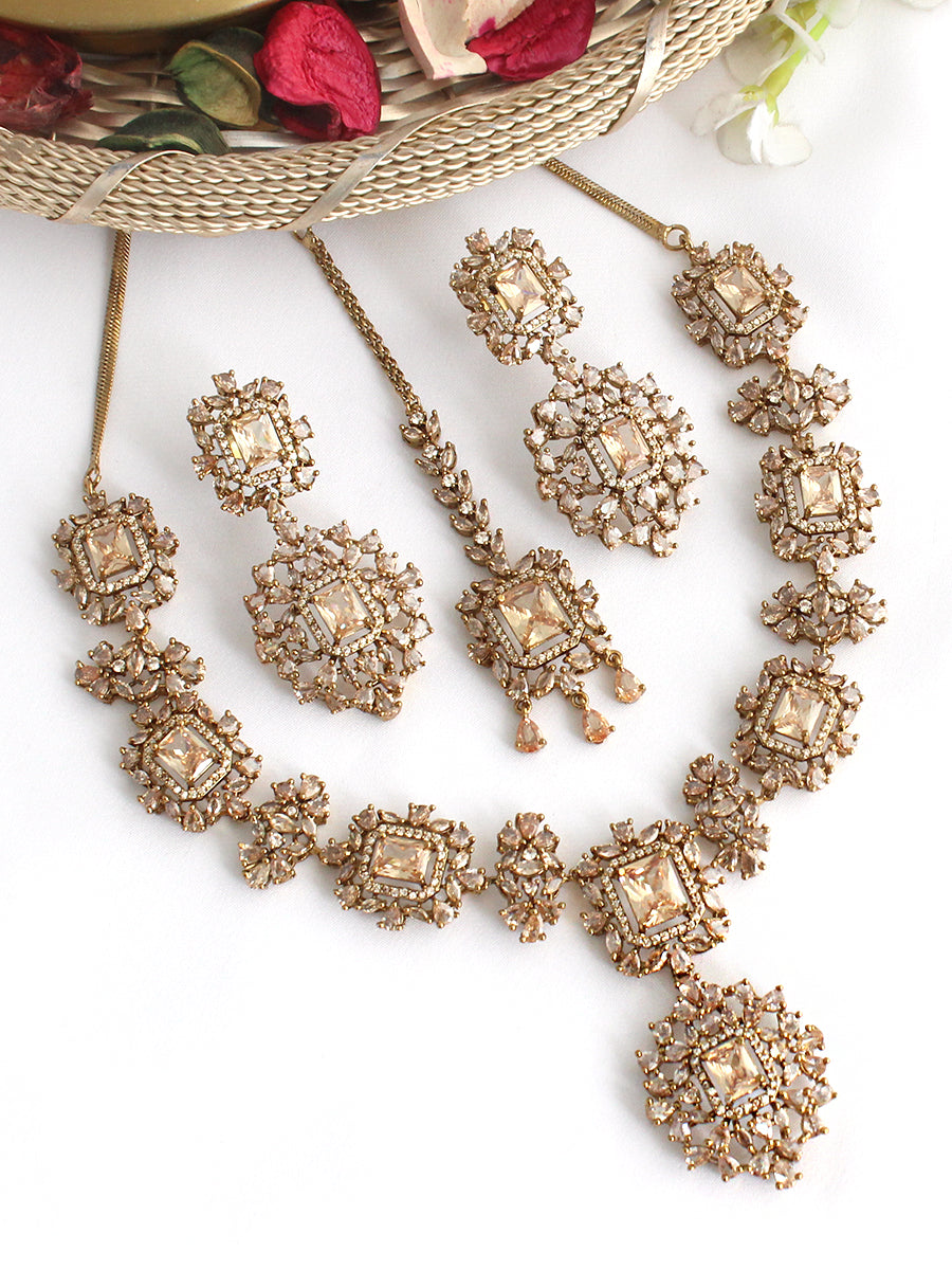 Ziana Necklace Set-Pastel Pink - Gold