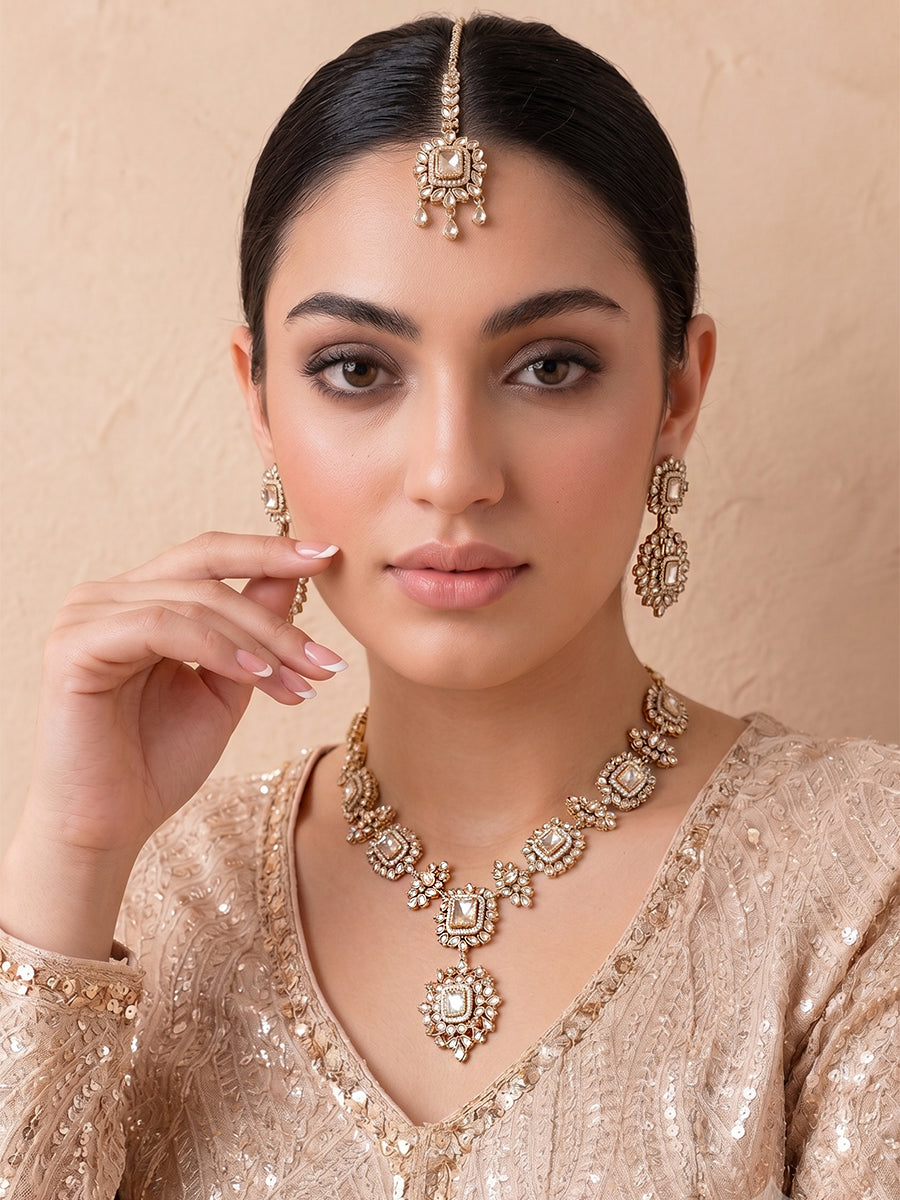 Ziana Necklace Set-Pastel Pink - Gold