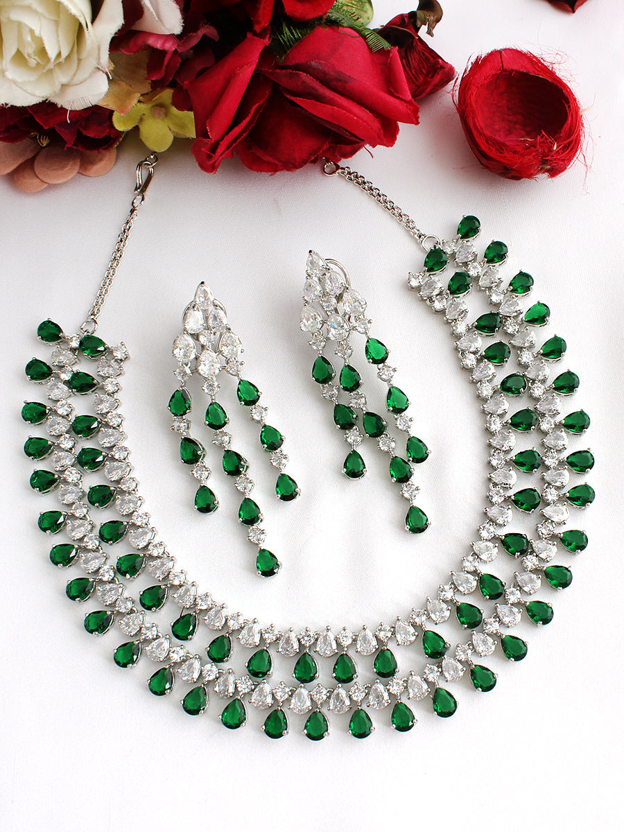 Rozina Layered Necklace Set-Green