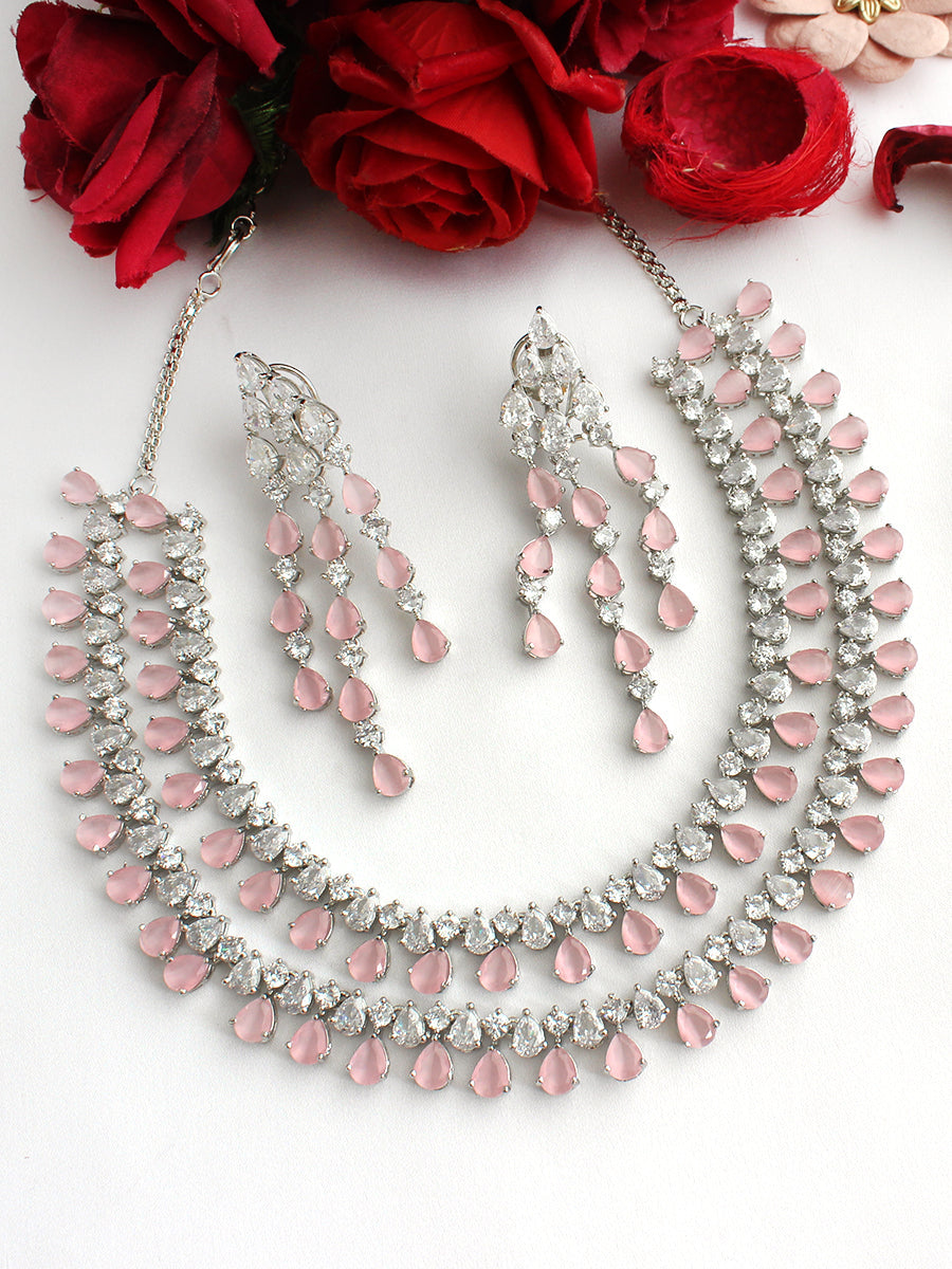 Rozina Layered Necklace Set-Pastel Pink