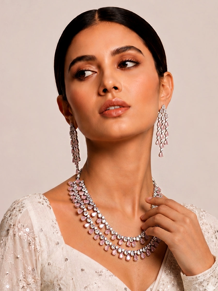 Rozina Layered Necklace Set-Pastel Pink