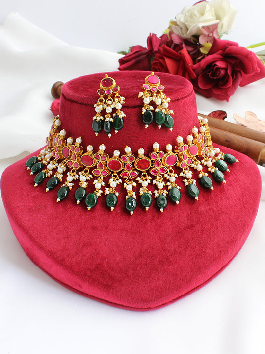 Paridhi Choker Necklace Set-hot Pink