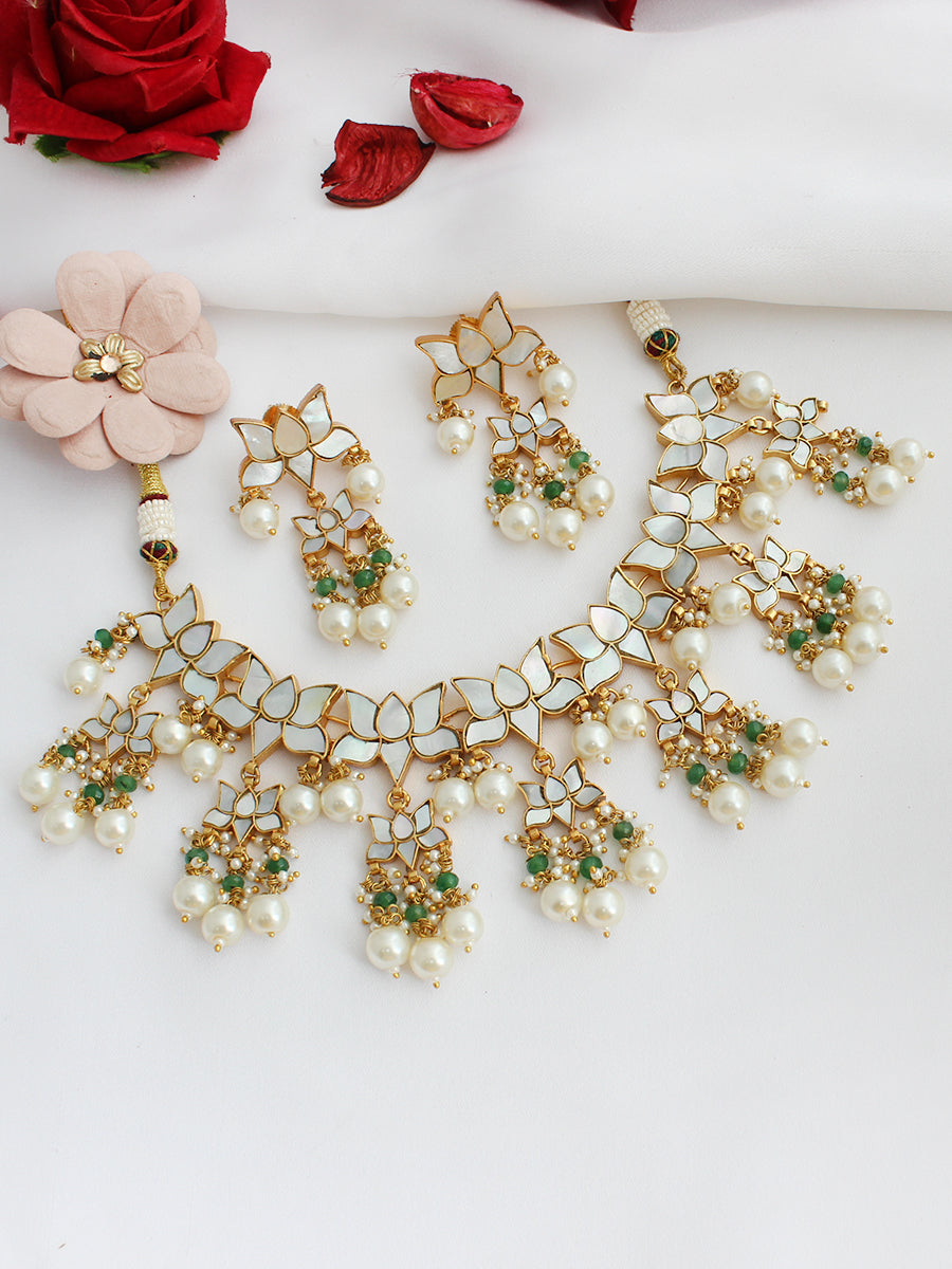 Nishvi Bib Necklace Set-Ivory
