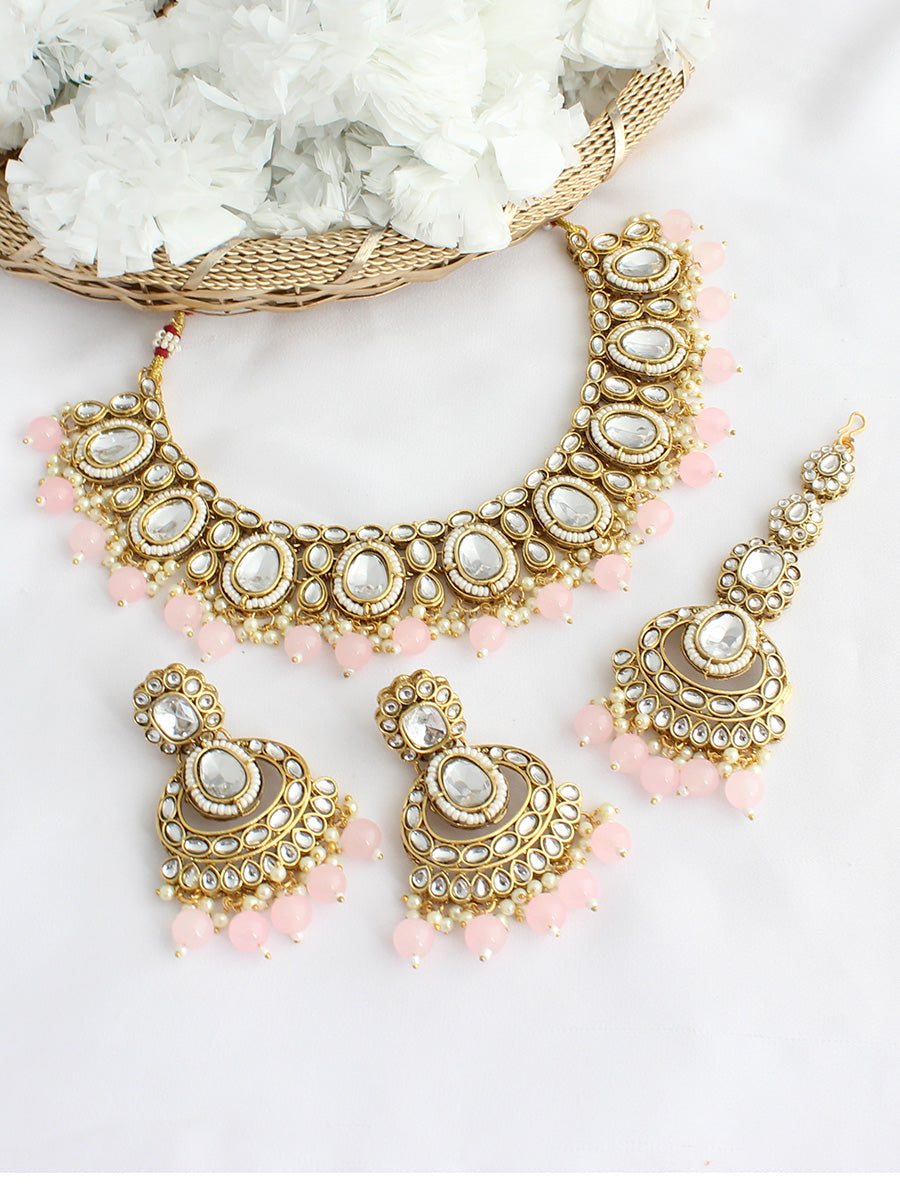 Manvika  Necklace Set-Pastel Pink