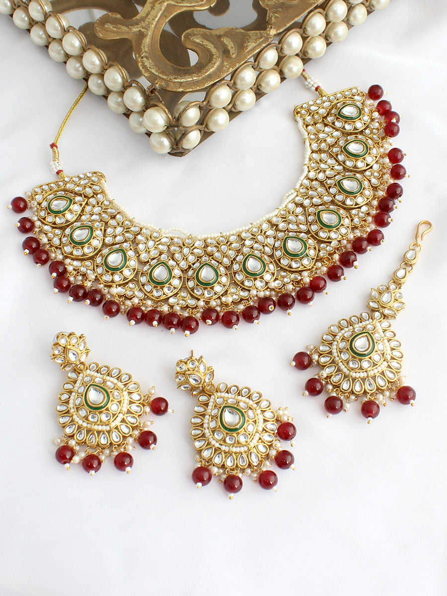 Niyati Necklace Set-Maroon
