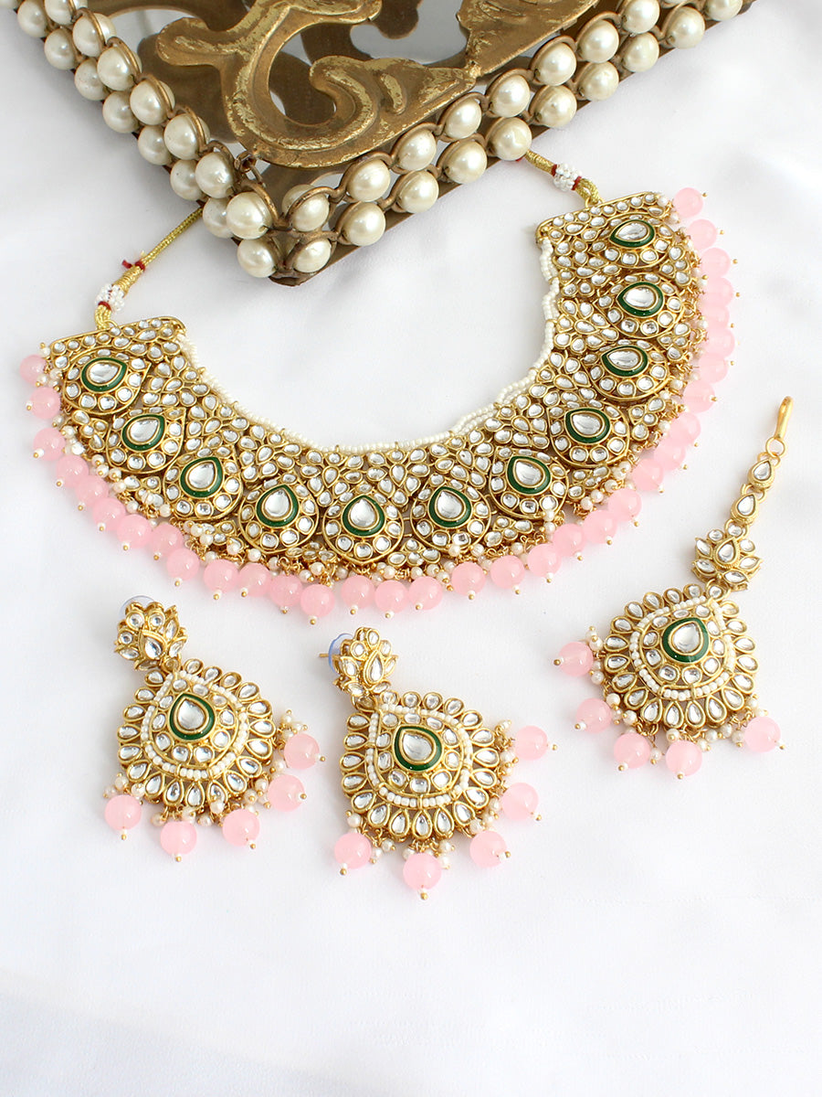 Niyati Necklace Set-Pastel Pink