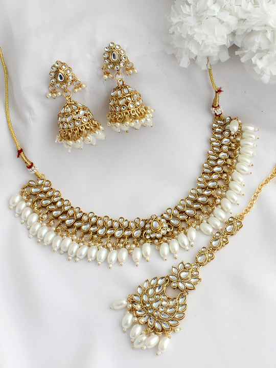 Dhwani Choker Necklace Set-Pearl