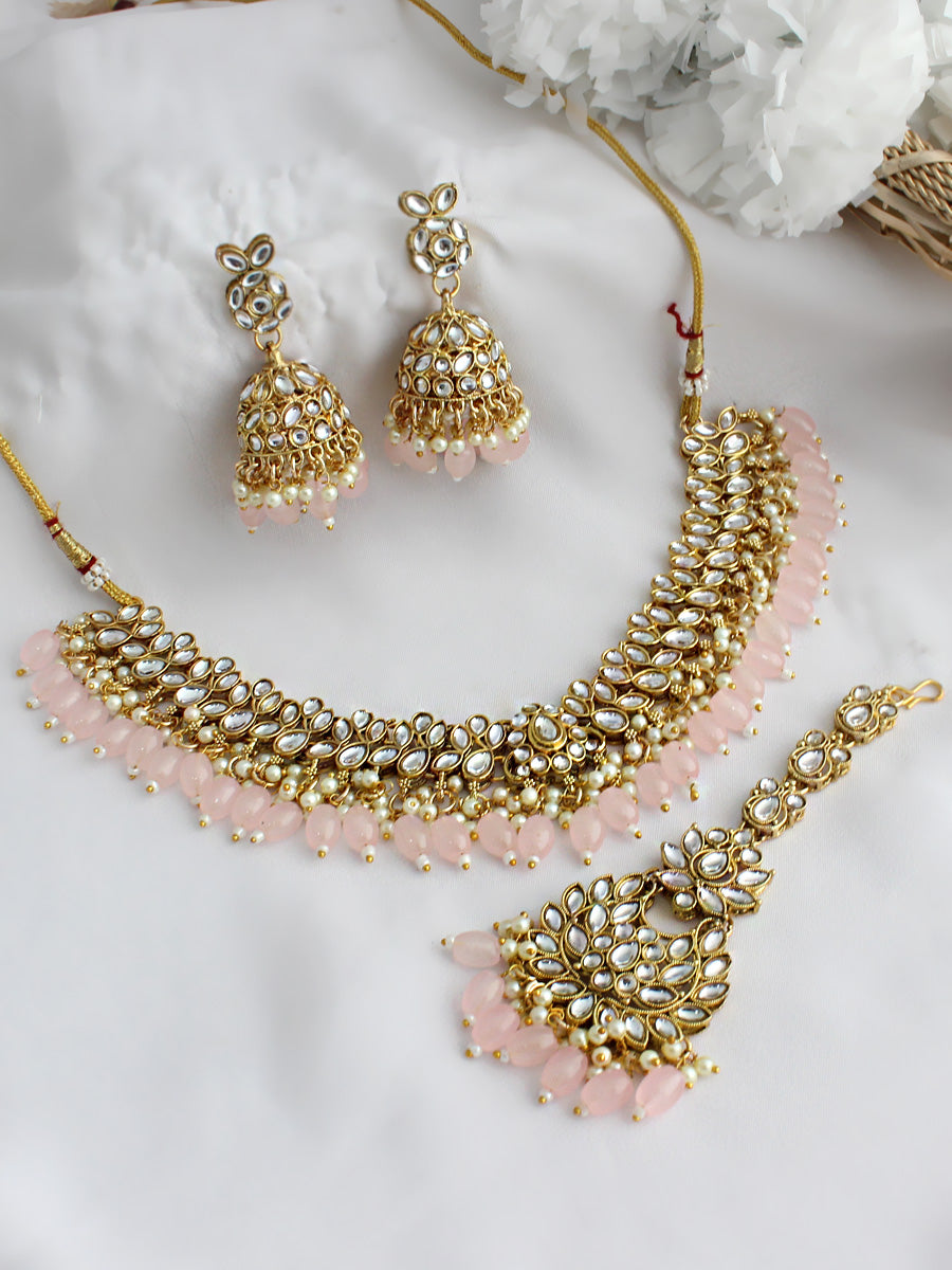 Dhwani Choker Necklace Set-Pastel Pink