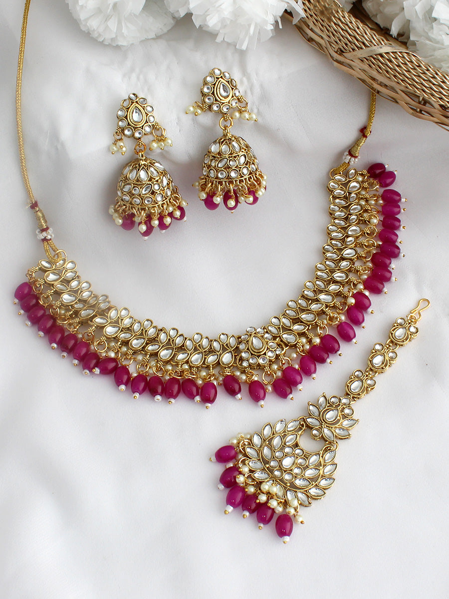 Dhwani Choker Necklace Set-Hot Pink