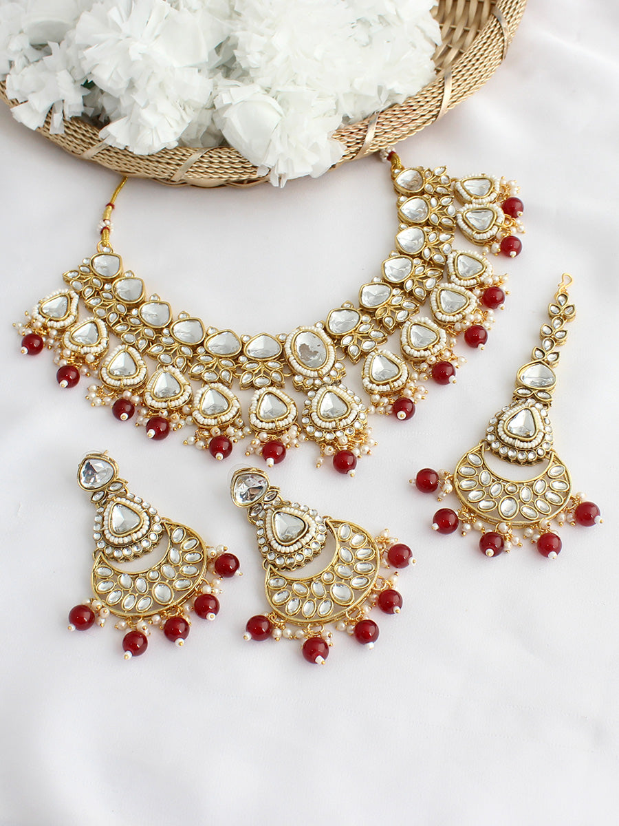 Shuchi Necklace Set-Maroon