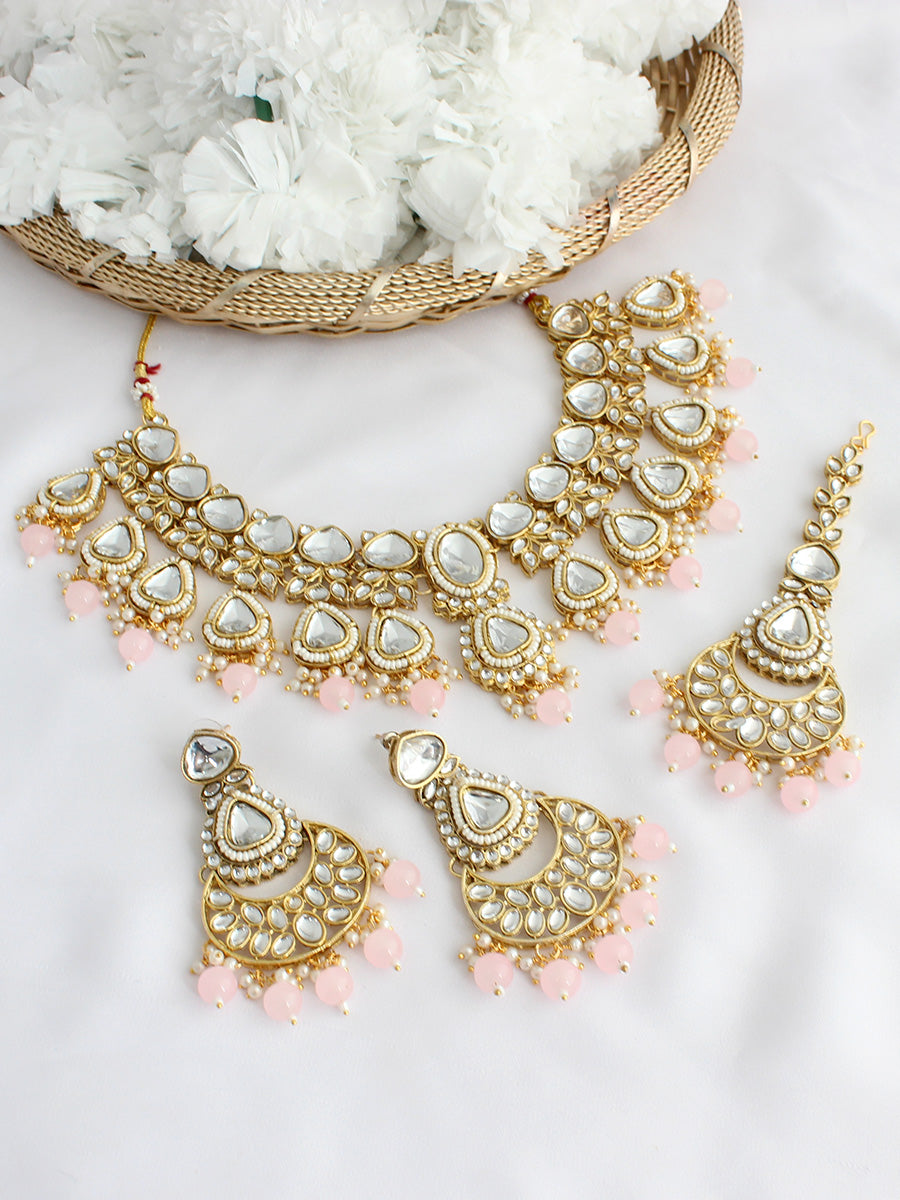 Shuchi Necklace Set-Pastel Pink