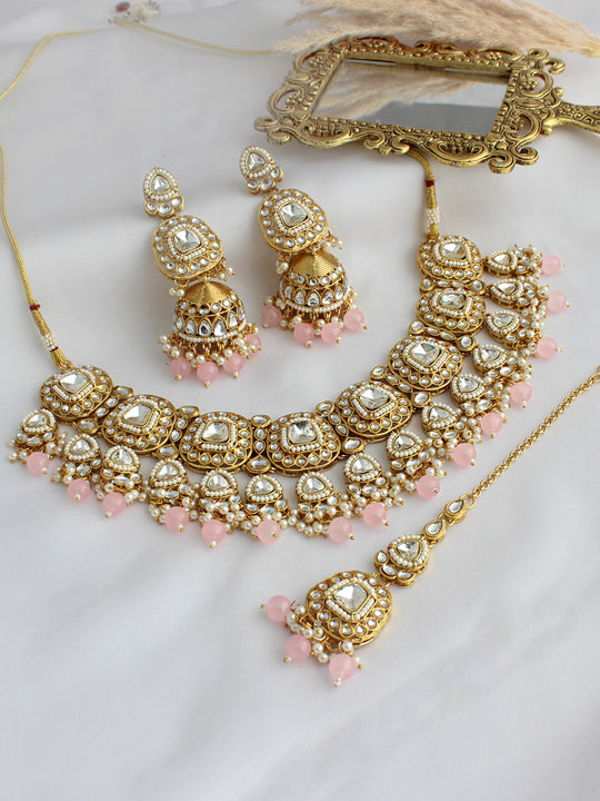 Anshika Necklace Set-Pastel Pink