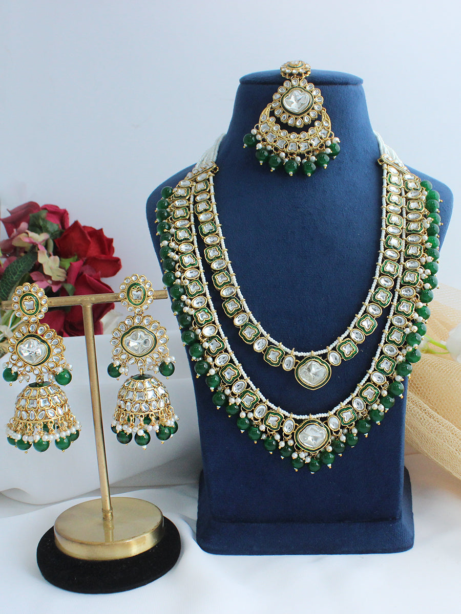 Avni Layered Necklace Set - Green
