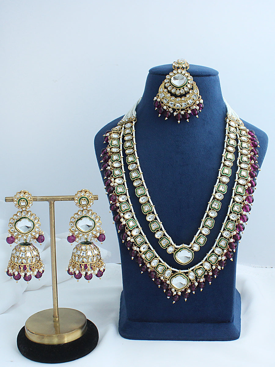 Avni Layered Necklace Set - Purple
