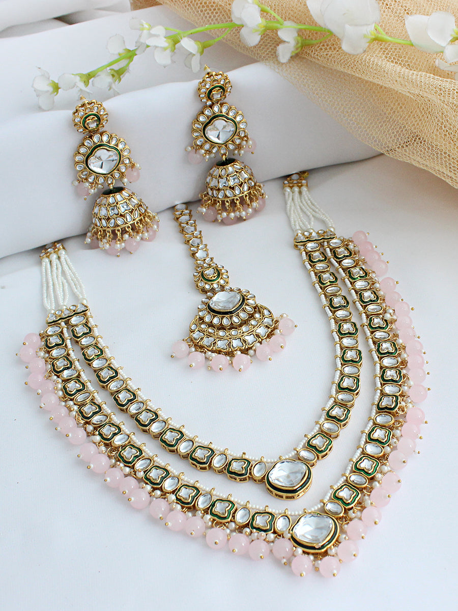Avni Layered Necklace Set - Pastel Pink