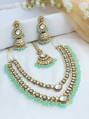 Avni Layered Necklace Set - Mint Green