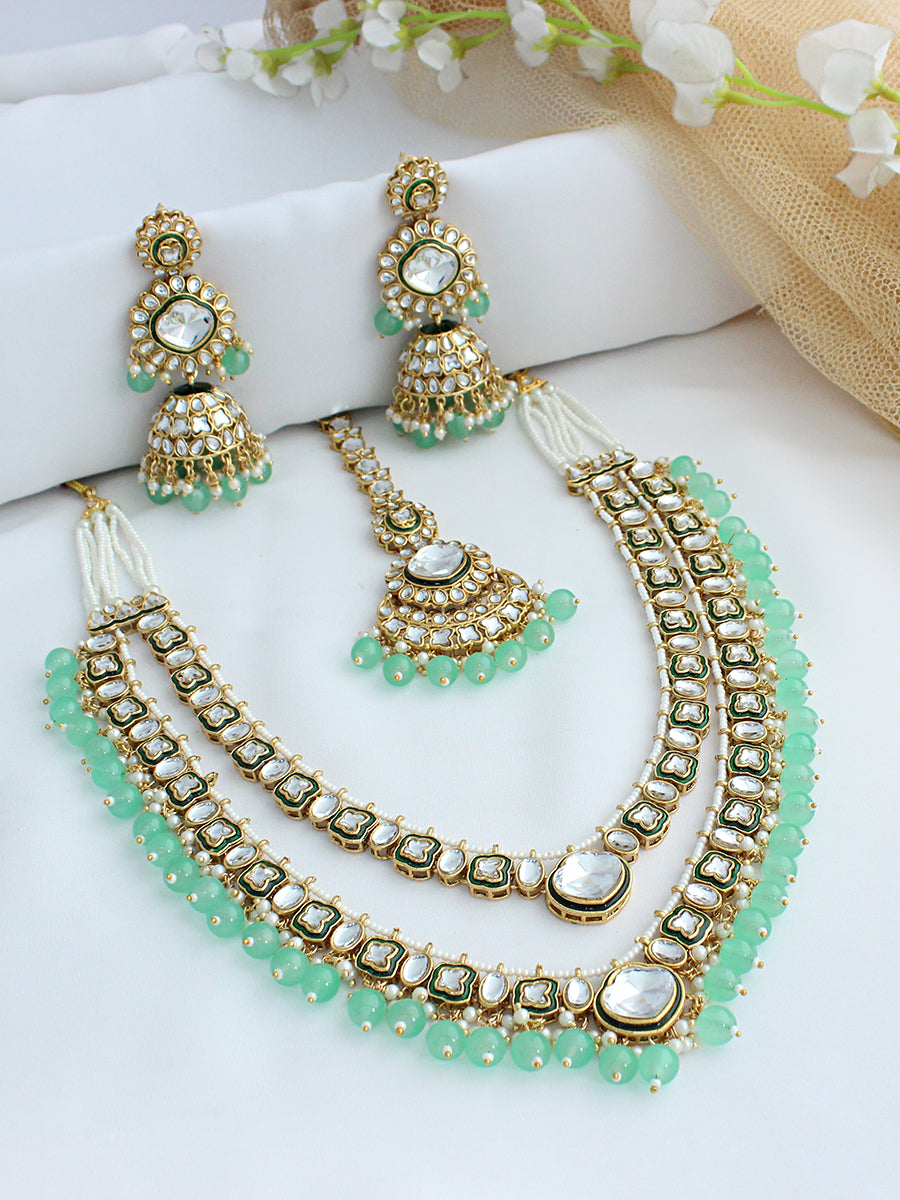 Avni Layered Necklace Set - Mint Green