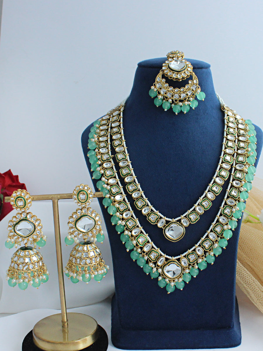  Avni Layered Necklace Set - Mint Green