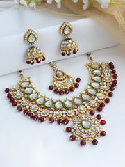 Sharvika Bib Necklace Set-Maroon