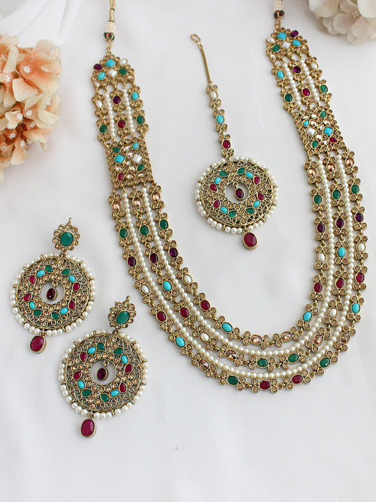 Sumaya Layered Necklace Set-Multicolor
